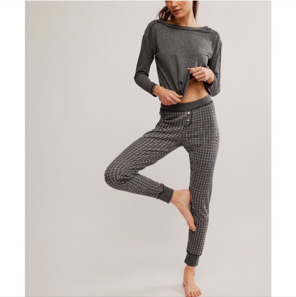 NWT Free People Chill Evening PJ Set/ Charcoal Combo Sz XL